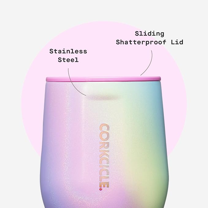 Corkcicle Stemless Wine Tumbler - Keeps Drinks Cold for 6 Hours - Triple-Insulated Stainless Steel - Non-Slip Base - Summer Drinkware Gift - Keeps Drinks Ice Cold - 12 oz - Rainbow Unicorn - Image 5