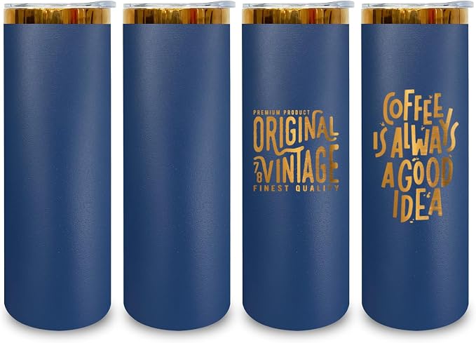 20 oz Skinny Tumblers Stainless Steel Tumbler with Lid and Straw Double Wall Vacuum Insulated Coffee Mug 20oz Powder Coated Cup for Hot and Cold Drinks(Navy,4 pack) by FunTrans