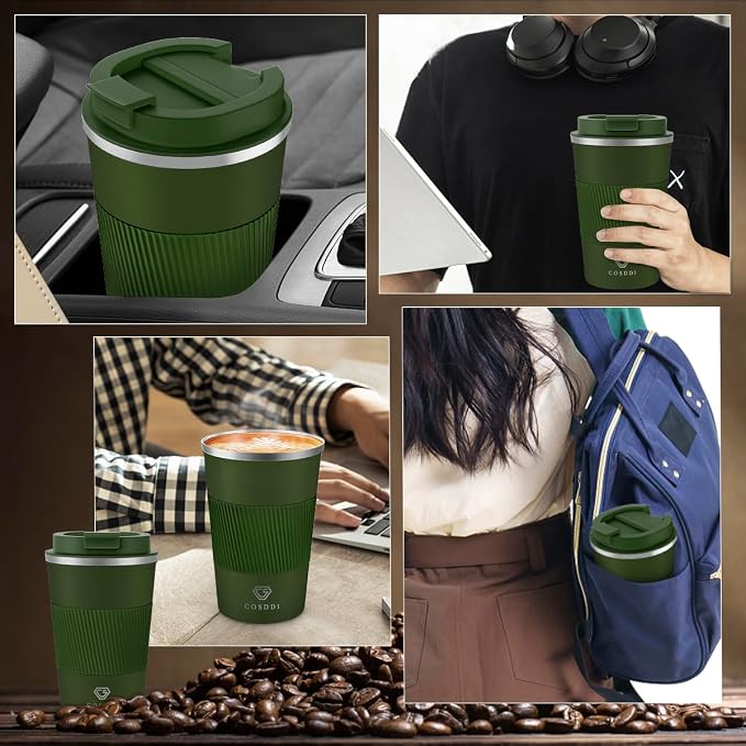 CS COSDDI 12 oz Stainless Steel Vacuum Insulated Tumbler - Coffee Travel Mug Spill Proof with Lid - coffee Cup for Keep Hot/Ice Coffee,Tea and Beer (3rd Green) - Image 7