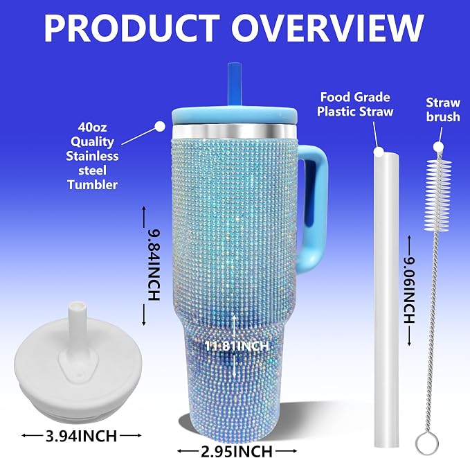 40-OZ Insulated Water Bottle,Insulated Stainless Steel Tumbler,Reusable Cold Drink Thermos,BPA-Free, Double-Wall Stainless Steel Water Bottle (Royal Blue - Diamond, 40, Fluid Ounces) - Image 2