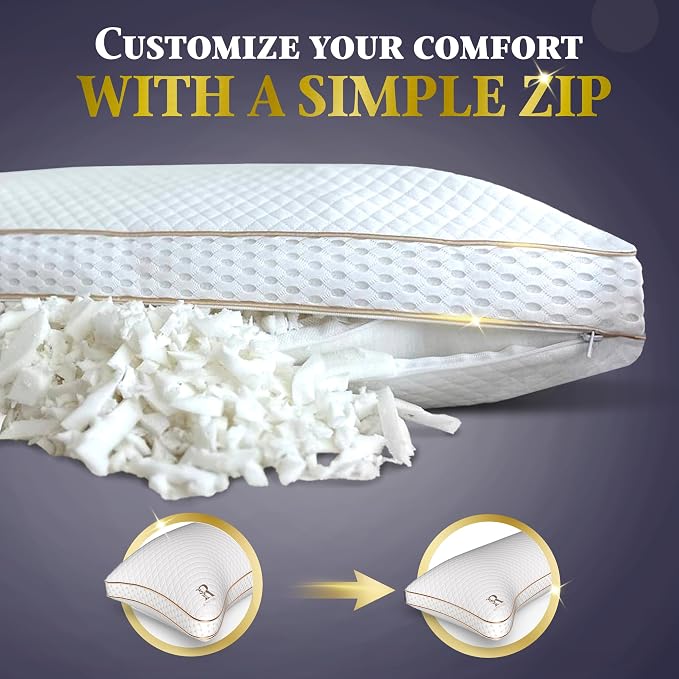 Royal Therapy Queen Memory Foam Pillow, Adjustable Shredded Odor-Free Pillow - Image 6