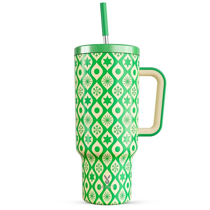 Meoky 40 oz Christmas Tumbler with Handle and Straw, Xmas Tumbler with Lid and Straw, Insulated Stainless Steel Travel Mug, Christmas Gifts for Women Men Adults (Emerald Cheer) by MEOKY
