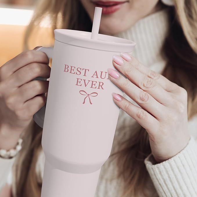 SANDJEST Gift for Aunt - Best Aunt Stainless Steel Tumbler with Handle, Travel Coffee Mug for Moms - Aunts Gifts for Birthday Christmas Mothers Day, 40oz - Image 8