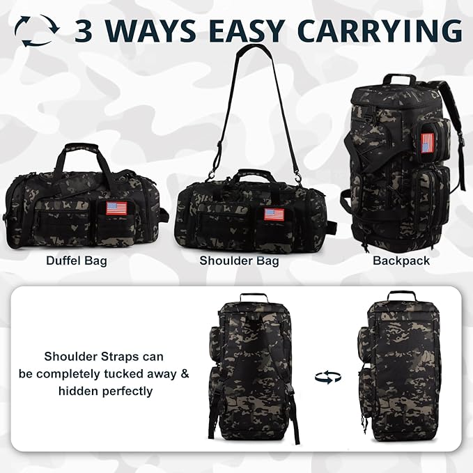 Tactical Gym Bag for Men，70L Large 3 in 1 Sports Duffle Bag - Image 5