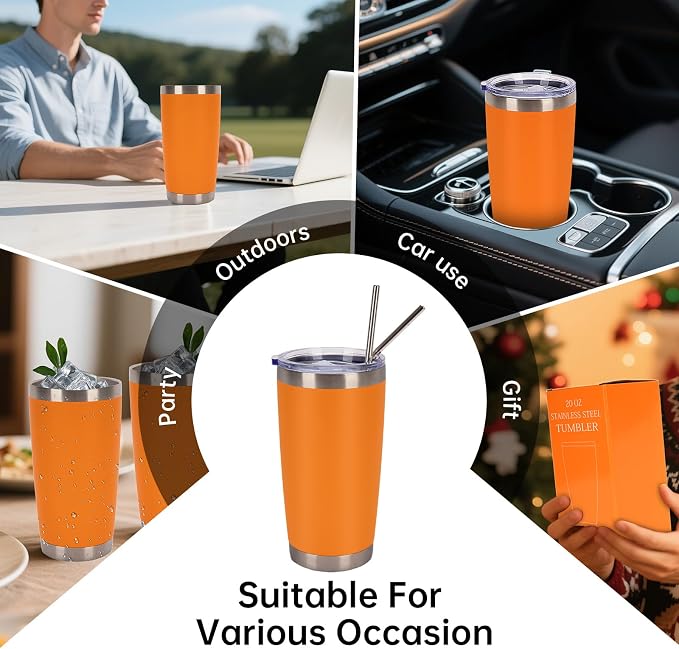 IEOVIEE 32 Pack, 20oz Stainless Steel Bulk Tumblers with Lids and Straws, Double Wall Insulated Travel Coffee Mug, Durable Powder Coated Tumbler Bulk Cup for Cold and Hot Drinks(Orange) - Image 8