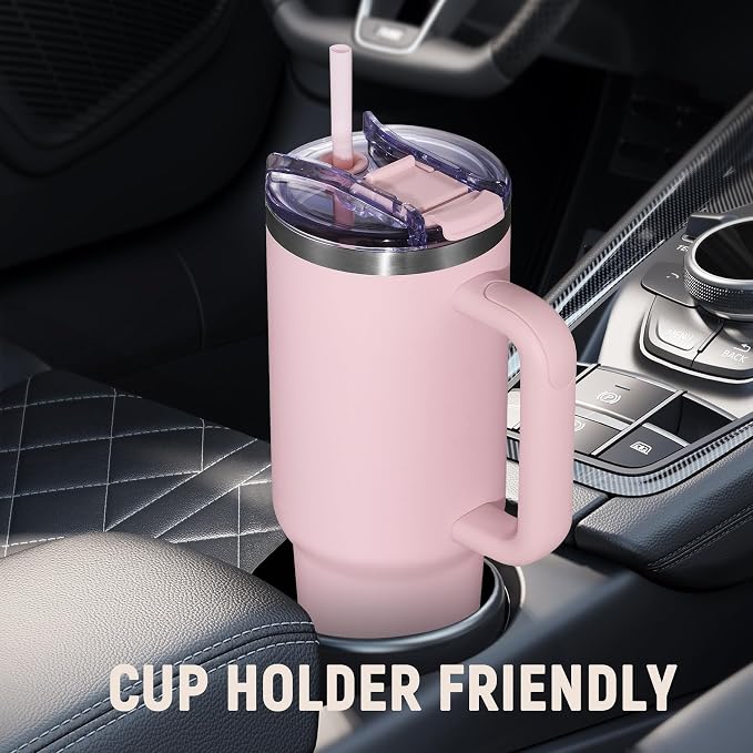 COKTIK 40 oz Tumbler With Handle and Straw, Insulated Tumbler With Leakproof Lids, Stainless Steel|BPA-Free, Cold for 24 H (Blush) - Image 6