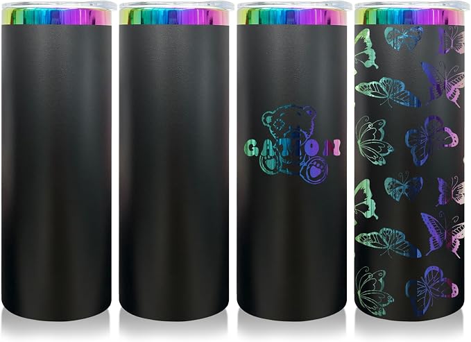 20 oz Skinny Tumblers Stainless Steel Tumbler with Lid and Straw Double Wall Vacuum Insulated Coffee Mug 20oz Powder Coated Cup for Hot and Cold Drinks(Black,4 pack) by FunTrans