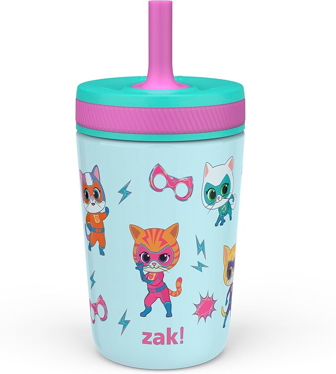 Zak Designs SuperKitties Kelso Toddler Cups For Travel or At Home, 12oz Vacuum Insulated Stainless Steel Sippy Cup With Leak-Proof Design is Perfect For Kids (Ginny, Sparks, Buddy, Bitsy) - Image 2