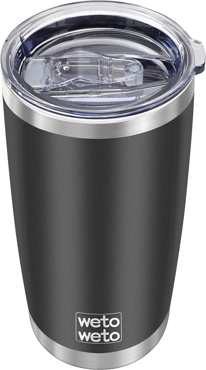 WETOWETO 20oz Tumbler, Stainless Steel Vacuum Insulated Coffee Tumbler Cup, Double Wall Powder Coated Leak-proof Travel Coffee Mug Cup (Black, 1 Pack) by Wetoweto