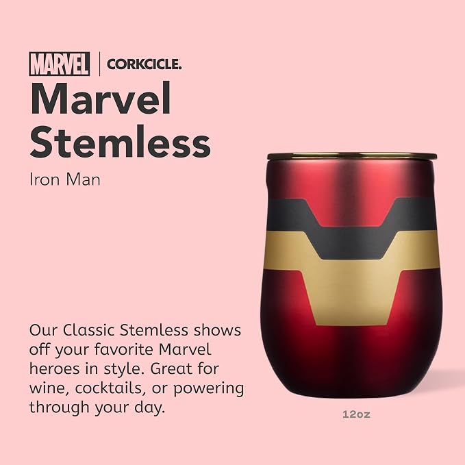 Corkcicle Stemless Insulated Wine Glass Tumbler - Beverages Cold 6 Hours & Hot 3 Hours - Stainless Steel - Easy-Grip - Summer Drinkware Gift - Keeps Drinks Ice - 12 oz - Captain Marvel - Image 2