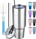40 oz Tumbler with Lids and Straws, Stainless Steel Insulated Coffee Tumbler, Double Wall Vacuum Insulated Travel Mug Cup, Leakproof Thermal Coffee Cup for Hot and Cold Drinks (Silver) by GUDEMAO