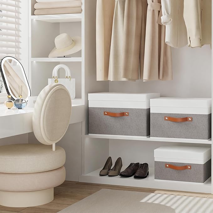 Fabric Storage Bins with Lids, 1 Pack Linen Foldable Cloth Baskets, 15 x 9.8 x - Image 4