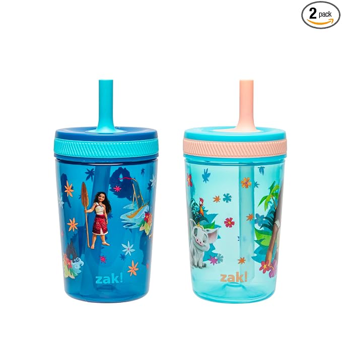 Zak Designs Disney Moana 2 Kelso Toddler Cups For Travel or At Home, 15oz 2-Pack Durable Plastic Sippy Cups With Leak-Proof Design is Perfect For Kids (Moana, Maui, Simea) by ZakDesigns