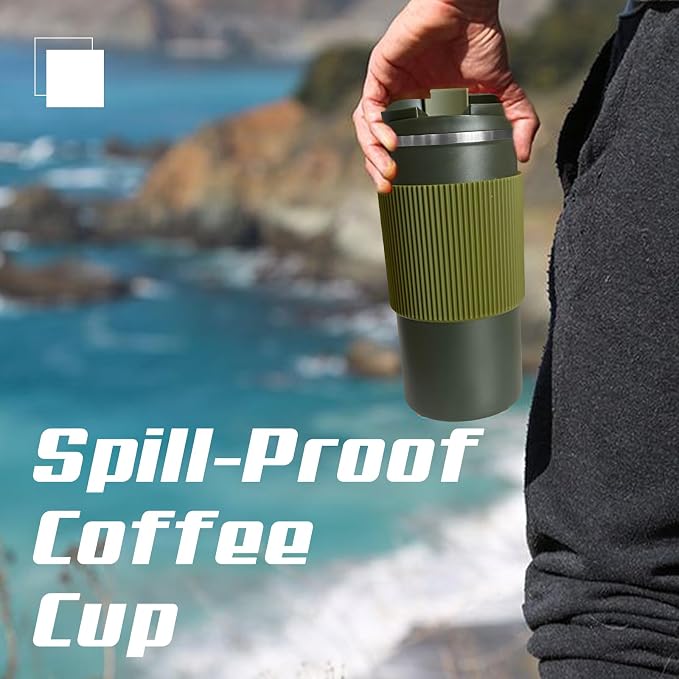 YINBAOGE Upgraded Insulated Travel Coffee Mug, Spill Proof & Leak Proof, Portable Camping Stainless Steel Tumbler, Reusable Thermal Coffee Cup with Lid for Hot & Cold Drinks (4th-Green, 15OZ) - Image 6
