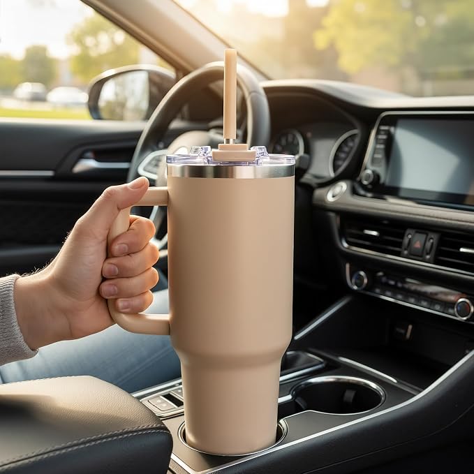 COKTIK 40 oz Tumbler With Handle and Straw, Insulated Tumbler With Leakproof Lids, Stainless Steel|BPA-Free, Cold for 24 H (Dark Night) - Image 7