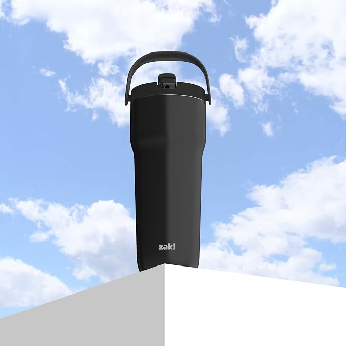 Zak Designs Sutton Travel Tumbler for On the Go, 30oz Stainless Steel with Vacuum Insulation, Straw Spout, Carry Handle for Cold Drinks (Ebony Black) - Image 8