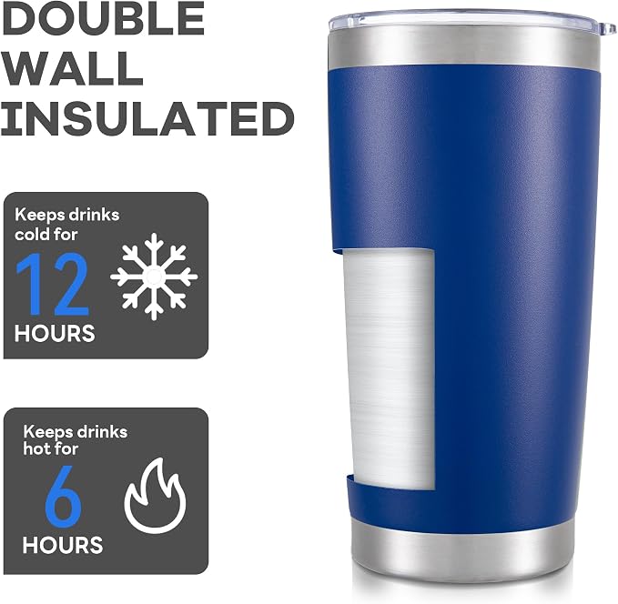 20 oz Tumbler with Lid Stainless Steel Double Wall Vacuum Insulated Tumblers Powder Coated Cups Travel Mug Keep Drinks Cold and Hot, Blue - Image 3
