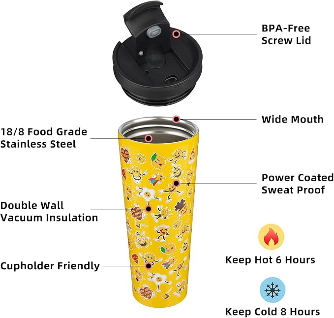 BJPKPK 26oz Insulated Tumbler With lid And Straw Stainless Steel Tumblers Travel Coffee Mug Reusable Thermal Cup,Hawaii Fruits Yellow - Image 2