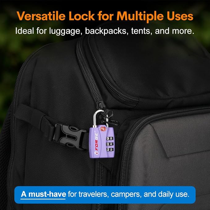 Forge Luggage Locks TSA Approved 2 Pack Purple, Small Combination Lock - Image 5