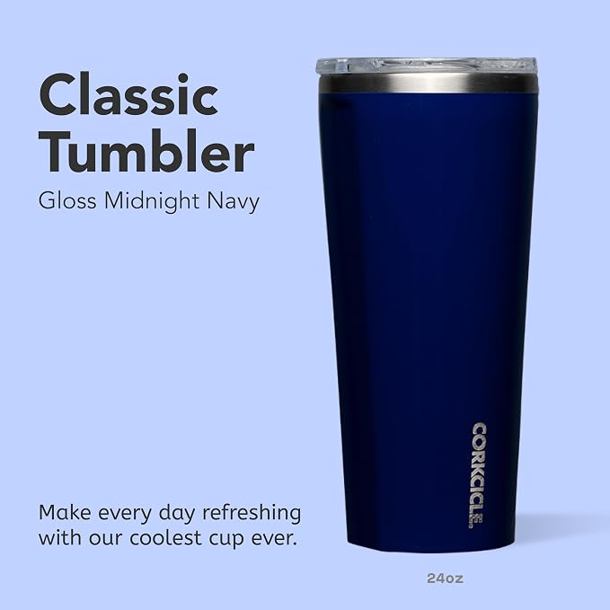 Corkcicle Classic Tumbler - Keeps Drinks Cold for 9 Hours & Hot for 3 - Triple-Insulated Stainless Steel - Holiday Tumbler Gift - 24 oz - Gloss Midnight Navy - Image 2
