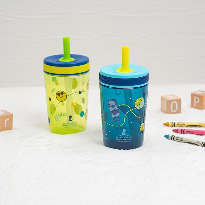 Zak Designs St. Jude Kelso Toddler Tumblers For Travel or At Home, 15oz 2-Pack Durable Plastic Sippy Cups With Leak-Proof Design is Perfect For Kids (Space and Smiles) - Image 10