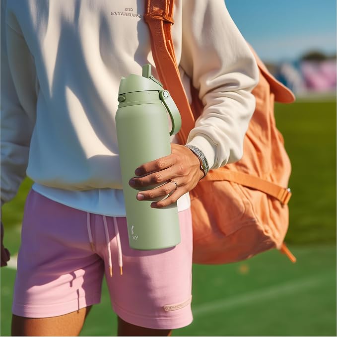 32 oz Insulated Water Bottle for Women: Meoky Stainless Steel Water Bottle with 2-in-1 Straw and Spout Lid - Leak Proof, Cold for 24 Hours, Protective Silicone Base, BPA-Free for Sports Gym, Ruby - Image 2