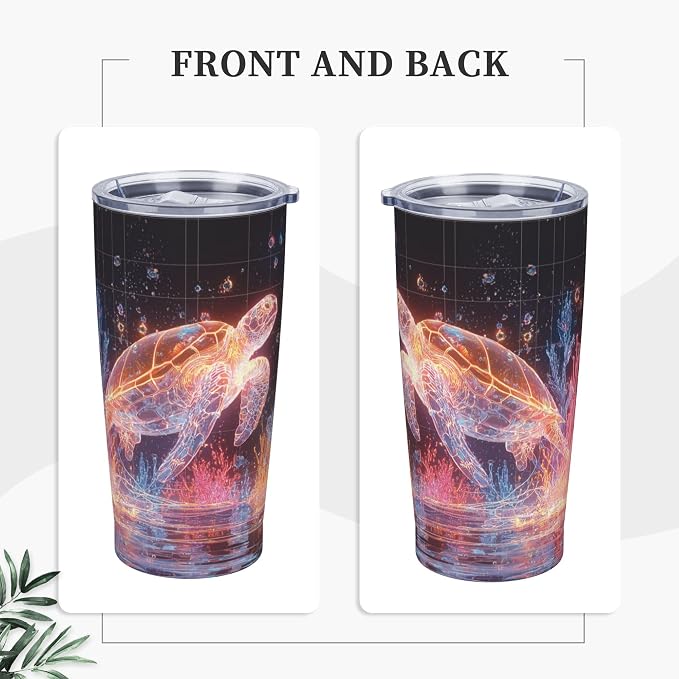 Sea Turtle Tumbler with Lid and Straw 20oz Vacuum Insulated Coffee Cup Stainless Steel Tumblers Leakproof Travel Mug Present for Women Men - Image 5