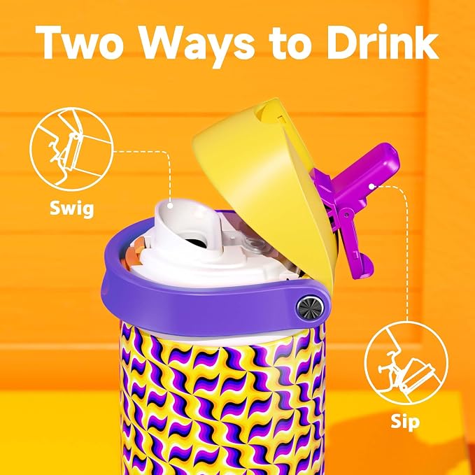 24 oz Insulated Water Bottle with Straw: Meoky Stainless Steel Water Bottle with Holder and Strap - Leak Proof, Cold for 24 Hours, Fits in Car Cup Holder, BPA-Free for Travel Sports Gym, Optic Wave - Image 3