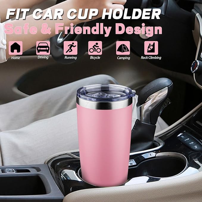 20 oz Tumbler with Lids and Straws, Stainless Steel Insulated Coffee Tumbler, Double Wall Vacuum Insulated Travel Mug Cup, Leakproof Thermal Coffee Cup for Hot and Cold Drinks (light pink) - Image 6