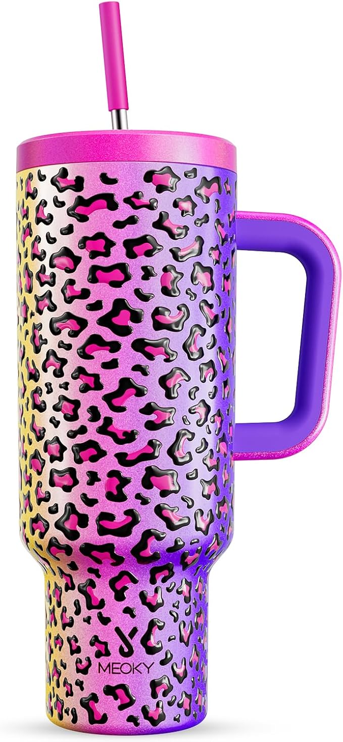 Meoky 50 oz Tumbler with Handle, Tumbler with Lid and Straw, Insulated Stainless Steel Travel Mug, 100% Leak-proof, Keeps Cold for 36 Hours or Hot for 12 Hours (Celebration) by MEOKY