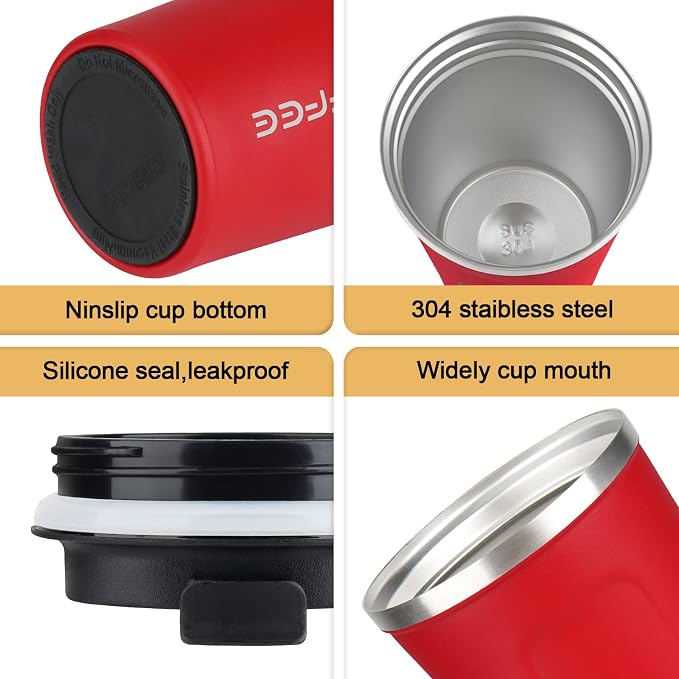 CS COSDDI 12 oz Stainless Steel Vacuum Insulated Tumbler - Coffee Travel Mug Spill Proof with Lid - coffee Cup for Keep Hot/Ice Coffee,Tea and Beer （Red） - Image 3