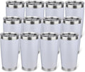 20oz Stainless Steel Tumbler Bulk with Lid, Travel Mug - Double Wall Vacuum Powder Coated Cup - White, 12 Pack by Unknown