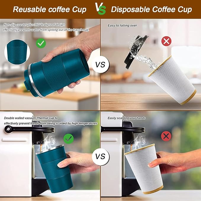 YINBAOGE Insulated Travel Coffee Mug, Spill & Leak Proof, Portable To Go Camping Stainless Steel Coffee Tumbler, Reusable Thermal Coffee Cup with Lid for Hot & Cold Drinks (Blue, 17 OZ) - Image 5