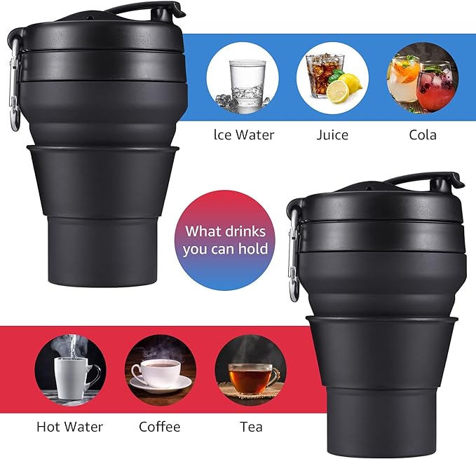 2PACK Collapsible Coffee Cup, 20 OZ 600ml Silicone Folding Camping Mug - Image 3