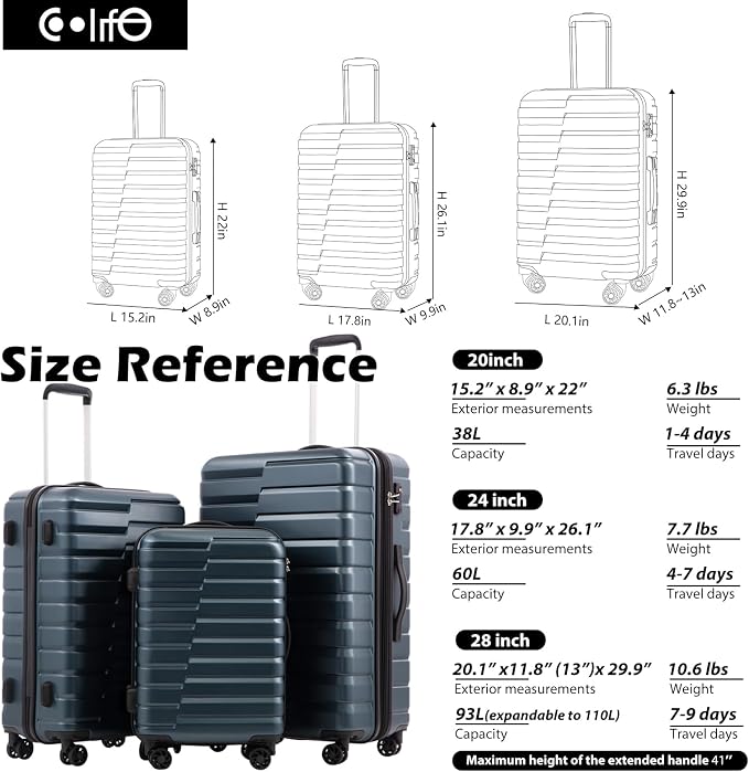 Coolife Expandable Suitcase Luggage set PC ABS TSA Lock Spinner Carry on 3 - Image 7
