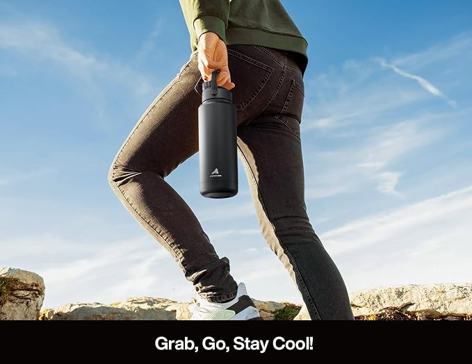 POWCAN 40 oz Insulated Water Bottle with 2-in-1 Straw and Spout Lid, Keep Cold 24H, Leak-Proof, BPA-Free, Double Wall Stainless Steel Water Bottle for Sports, Gym, Travel, and School (Obsidian) - Image 6