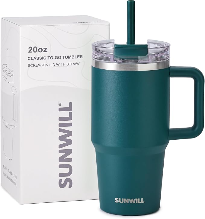 SUNWILL Coffee Tumbler with Handle, 20 oz Travel Mug with Lid and Straw Insulated, Stainless Steel Cup Leak Proof for Travel & Outdoor, Cupholder Friendly, Powder Coated Deep Teal - Image 7