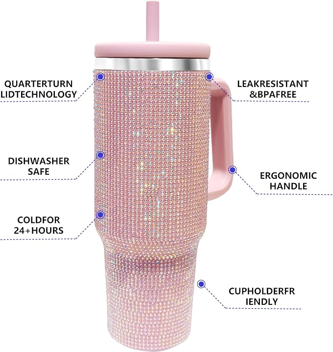 40-OZ Insulated Water Bottle,Insulated Stainless Steel Tumbler,Reusable Cold Drink Thermos,BPA-Free, Double-Wall Stainless Steel Water Bottle (Lilac Purple-Diamond, 40, Fluid Ounces) - Image 5