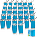 IEOVIEE 32 Pack, 20oz Stainless Steel Bulk Tumblers with Lids and Straws, Double Wall Insulated Travel Coffee Mug, Durable Powder Coated Tumbler Bulk Cup for Cold and Hot Drinks (Light Blue) by IEVOIEE