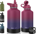CIVAGO 64 oz Insulated Water Bottle With Straw, Half Gallon Stainless Steel Sports Water Flask Jug with 3 Lids (Straw, Spout and Handle Lid), Large Metal Thermal Cup Mug, Dark Rainbow by CIVAGO