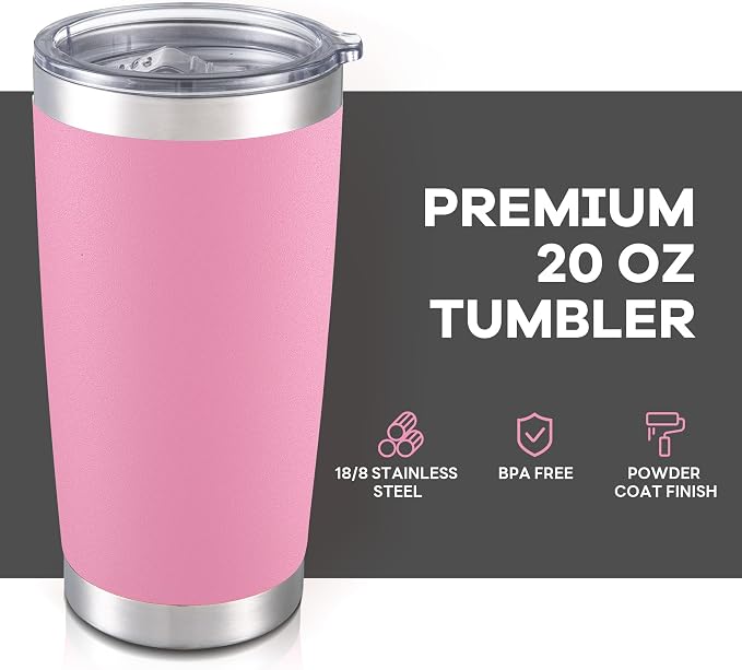 20 oz Tumbler with Lid Stainless Steel Double Wall Vacuum Insulated Tumblers Powder Coated Cups Travel Mug Keep Drinks Cold and Hot, Pink - Image 2