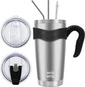 WETOWETO 20oz Tumbler with 2 lids and 2 straws, Stainless Steel Vacuum Insulated Water Coffee Tumbler with Handle, Double Wall Powder Coated Travel Mug Thermal Cup (Stainless, 1 Pack) by Wetoweto