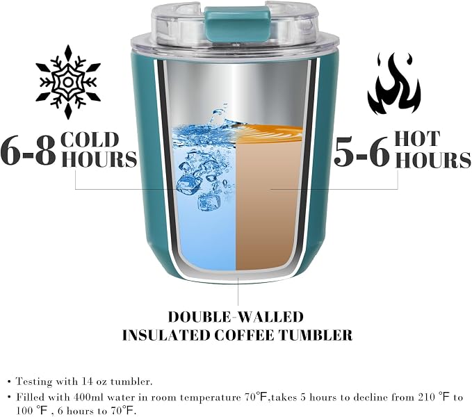 Puraville 2 Pack Insulated Tumblers with Lid, 10 oz Travel Coffee Mug Stainless Steel Vacuum Cup, Leak Proof Double Walled Coffee Tumbler for Iced and Hot Drinks, Peacock Blue and Cream - Image 3
