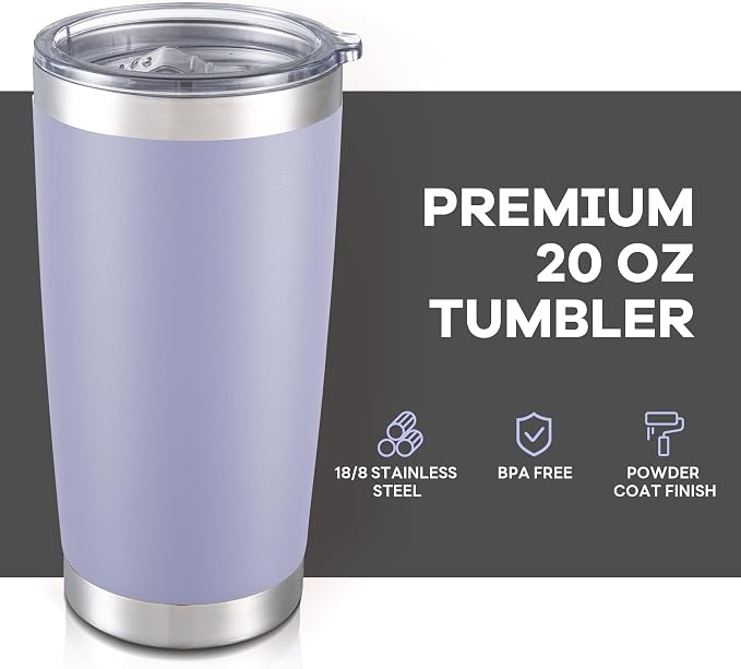 20 oz Tumbler with Lid Stainless Steel Insulated Tumblers Bulk Double Wall Vacuum Cups Powder Coated Travel Mug Keep Drinks Cold and Hot, Cosmic Lilac, 4 Pack - Image 2