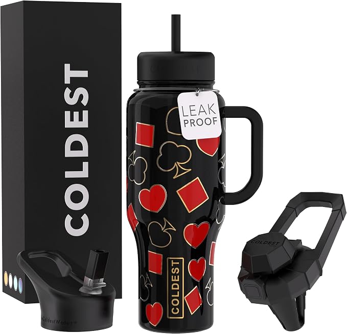 Coldest Tumbler with Handle and Straw - 100% Leak Proof Insulated Tumbler with Lid and Straw (3 Lids) - Stainless Steel Tumblers for Women & Men - Cup Holder Friendly Base, 36 oz (All in) by Coldest