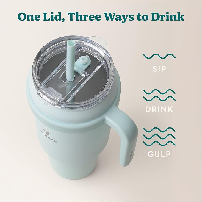 Reduce 50 oz Stainless Steel Tumbler with Handle - Dual-Wall Vacuum Insulated Travel Mug, Sweat-Proof Lid & Reusable Straw - Keeps Drinks Cold for 24 Hrs, Fits Cupholders, Dishwasher Safe - Crisp Mint - Image 5