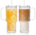 INSETLAN 26oz Ribbed & Floral Glass Tumblers with Handle and Lid, Set of 2 –Reusable Iced Coffee Cups with Straw, Glass Mugs for Water, Smoothies, Tea, and Juice – Ideal for Travel & Daily Use by INSETLAN