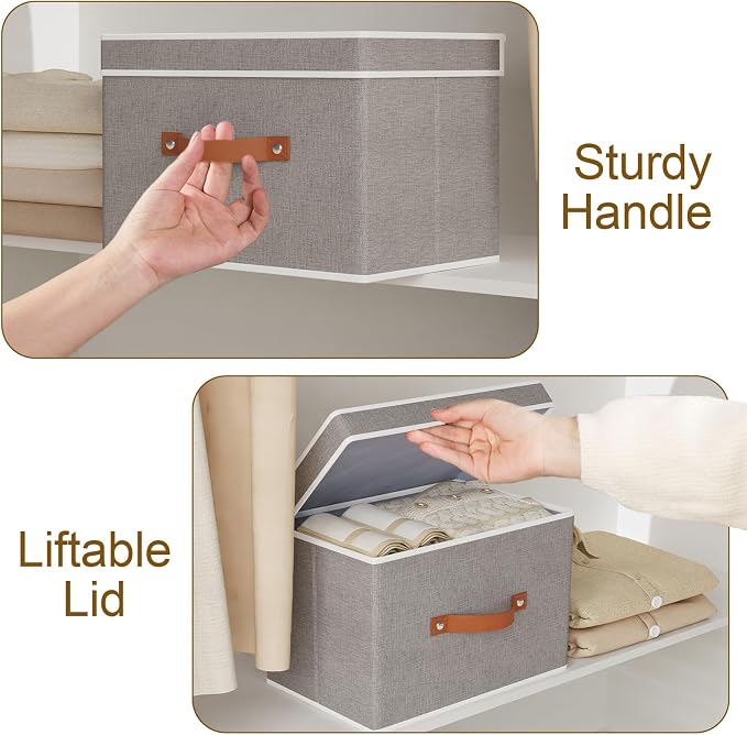 Collapsible Storage Bins with Lids, 3 Pack Linen Foldable Cloth Baskets - Image 5