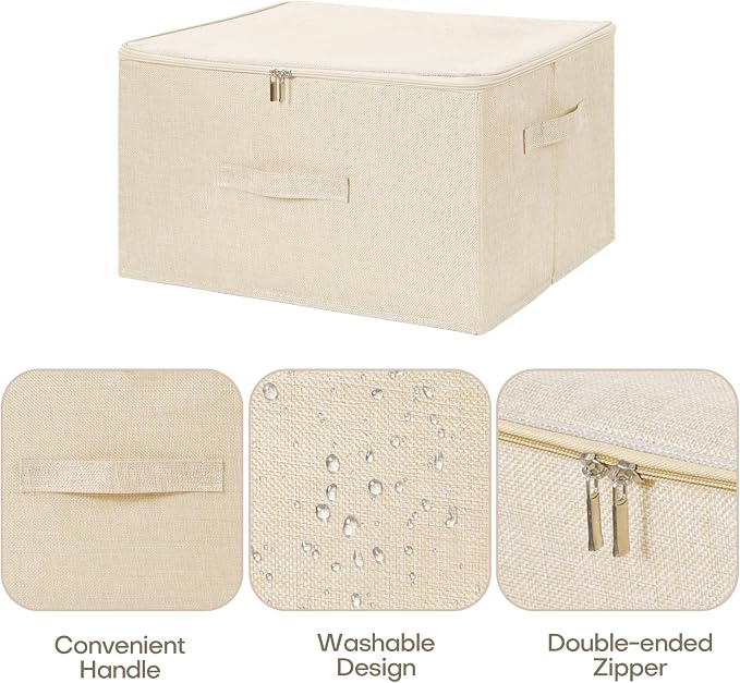 ANMINY 2PCS Storage Bins with Zipper Lids 51.9 Qt Lidded Fabric Storage Boxes - Image 3