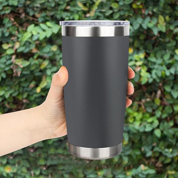 20oz Stainless Steel Tumbler with Lid, Travel Mug - Double Wall Vacuum Powder Coated Cup - Grey, 1 Pack - Image 6